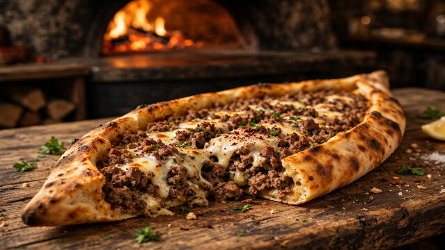 Turkish beef pide flatbread with minced beef at Istanbul pizzeria