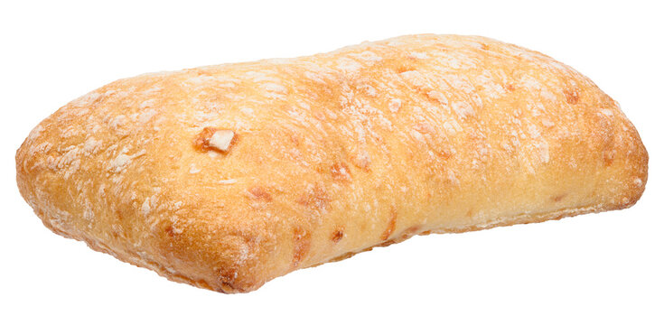 Fresh, crispy ciabatta with a golden crust and flour, close-up