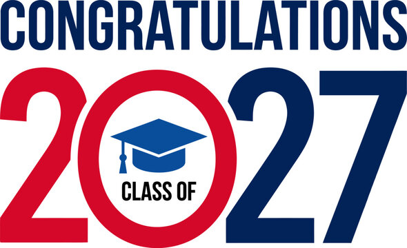 Congratulations class of 2027 graduation design with mortarboard cap