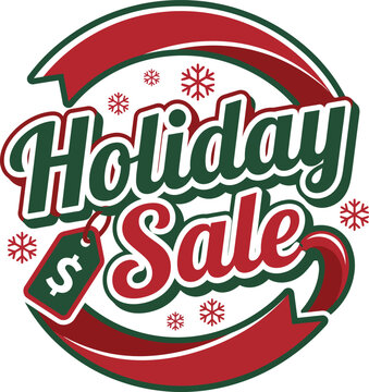 Holiday sale festive typography design with price tag and snowflakes