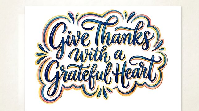 Give thanks with a grateful heart inspirational lettering art print on a white wall