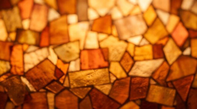 Abstract background of textured translucent amber glass with warm golden lighting