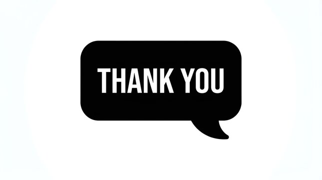 Black speech bubble with the words thank you in a white sans serif font