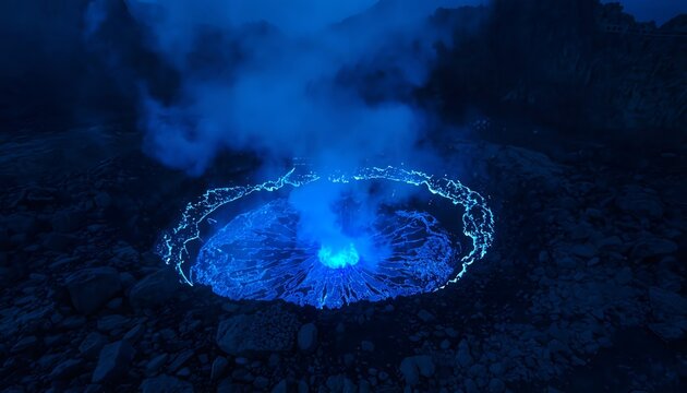 Blue lava volcano crater night indonesia rare phenomenon background