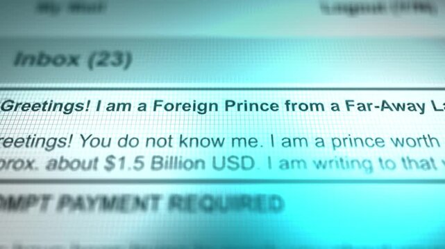 A Generic Email in Inbox Depicting Foreign Prince Scam