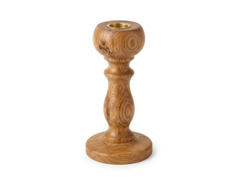Wooden candlestick holder with natural grain pattern and brass insert