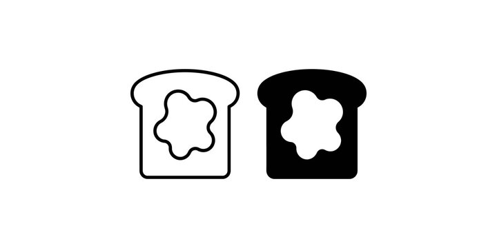 Toast bread slice with jam vector icon in outline and solid style.