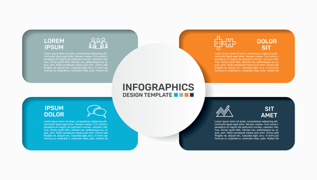 Modern business infographics design template with colorful text options, icons, diagram layout. Vector illustration.