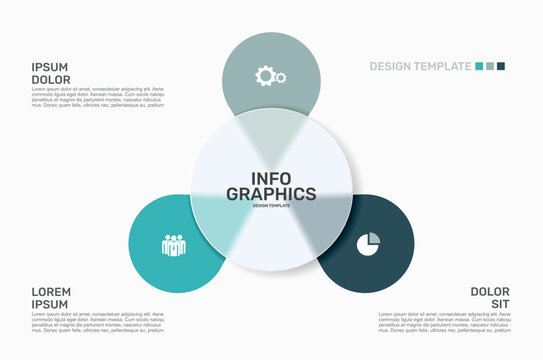 Business infographics design template with colorful circular steps, icons, and central info graphics layout. Vector illustration.