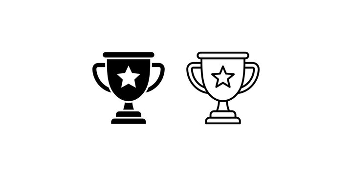 Champion trophy cup icons collection in solid and line art vector formats.