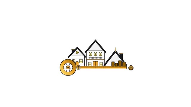 Gold skeleton key with house icon for real estate marketing concept