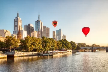 Sunrise over Melbourne with Balloons above the City © romanslavik.com