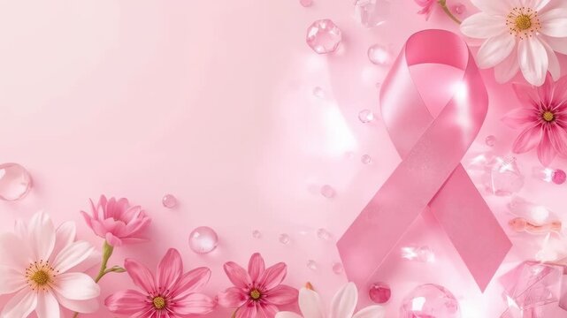 Pink Breast Cancer Awareness Ribbon and Flower Background Celebrating Hope, Support, and Compassion