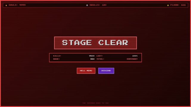 Pixel Art Stage Clear Screen Displaying Game Statistics In Retro Style