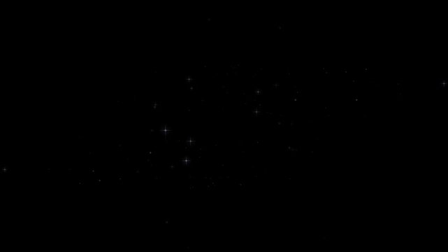 Luxury glitter star line animation with sparkling white stars, magical pixie dust path, glowing twinkle particles, elegant bokeh shimmer, fast fairy dust trail transition, black screen, seamless 4k