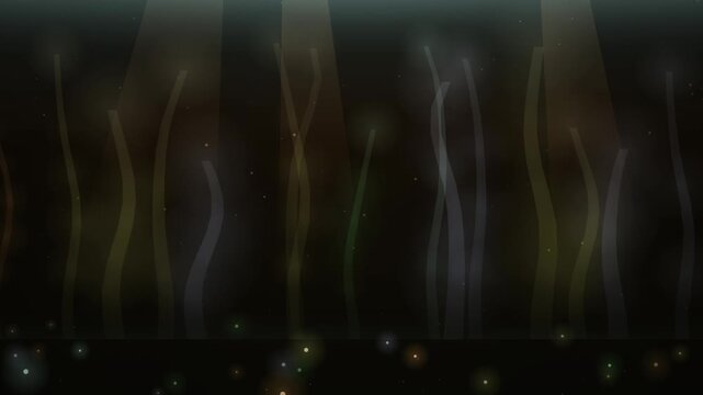 Dark underwater looping background showcases swaying seaweed and faint vertical light rays