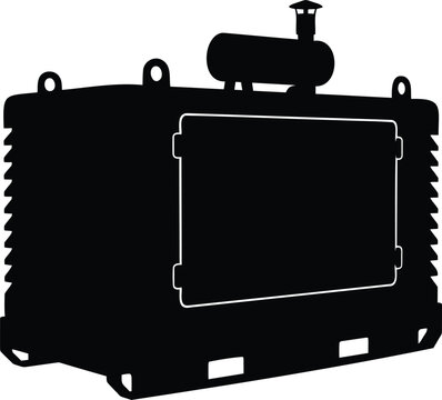 Black silhouette of a diesel generator with fuel tank and chimney power generator electricity backup power