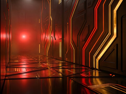 Red Neon Circuit Corridor Futuristic Background