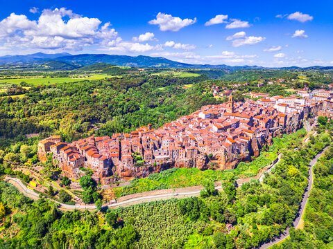 Pitigliano, Italy. Medieval town over tuff rocks in province of Grosseto, southern Tuscany.