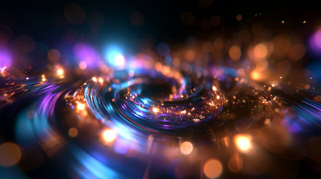 Glowing Abstract Light Swirl with Sparkling Bokeh Particles