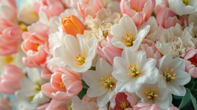 Beautiful Bouquet of Pastel Pink and White Tulips