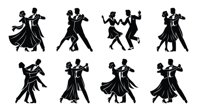 Couples dancing ballroom style in elegant poses