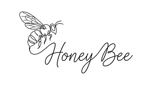 Elegant line drawing of a honey bee along with stylish handwritten message Honey Bee emphasizing natural pollination and