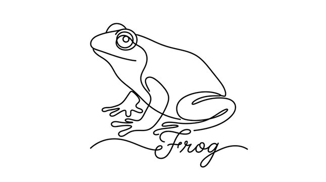 Minimalist Line Art Illustration of a Frog with Elegant Script Label for Artistic Design