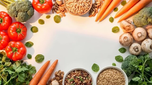Fresh Tomato Vegetables and Grains Framing Healthy Cooking Space