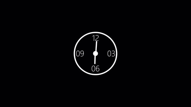 clock icon 4k animation . analog clock timer circle animated. 12 Hours Clock. Clock icon vector animation with clock face. on transparent background with alpha channel