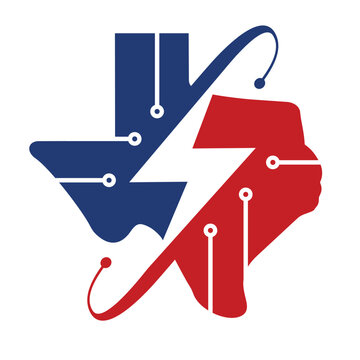 Texas map with voltage icon, and panel circuit.  Texas Power Energy Logo design vector.