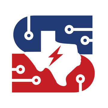 Texas map with voltage icon, and panel circuit.  Texas Power Energy Logo design vector.