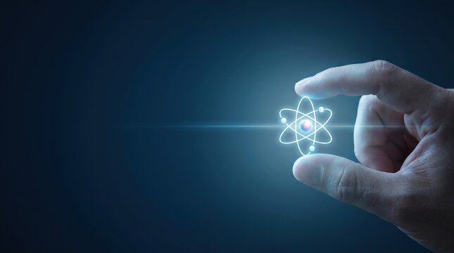 Atom science physics chemistry molecule quantum nuclear energy research technology hand concept power