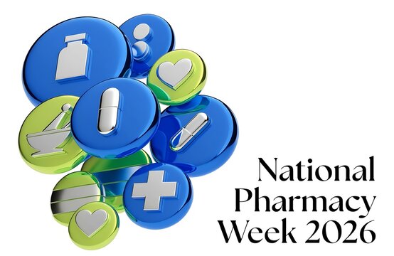National pharmacy week 2026 background with medicinal icons