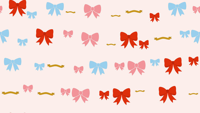 Pattern of colorful bows and ribbons