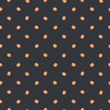 Cute Halloween Pumpkin Seamless Pattern with Small Pumpkins on a Dark Background, Autumn Holiday Design