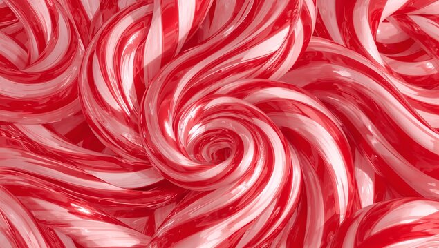A close-up, abstract view of red and white swirled candy canes creating a hypnotic, visually appealing pattern