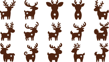 Fototapeta premium Cute Reindeer Character Collection with Christmas Themed Cartoon Deer Silhouettes