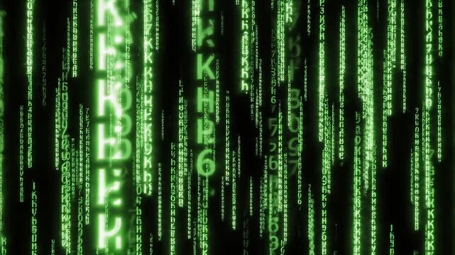 Digital rain green code falling matrix background loop 4K