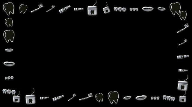 Dental frame gold foil animation on black background horizontal loop
