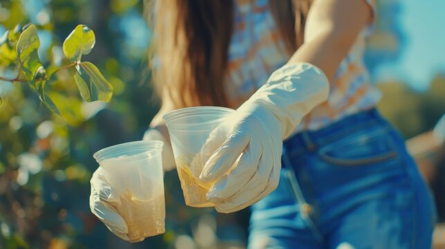 Volunteer Picking Up Plastic Cups in Nature