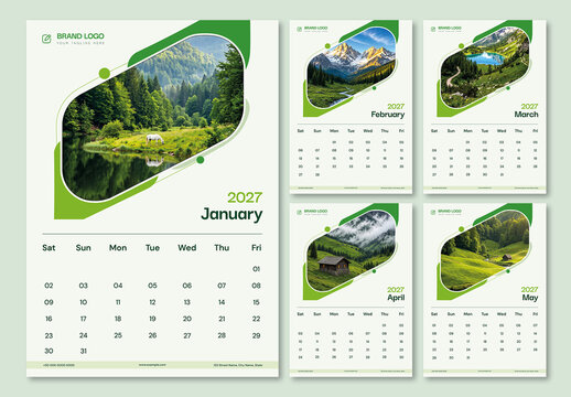 Business Calendar 2027 with Nature 12 Monthly Wall Planner Template