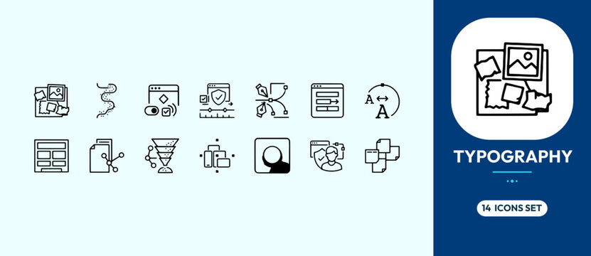Typography icon set for graphic design and font selection