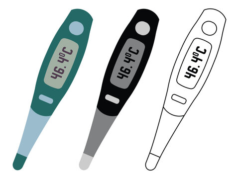Digital thermometer vector icon set on white background.
