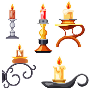 Set of Vintage Candlestick and Candle Holder on transparant background