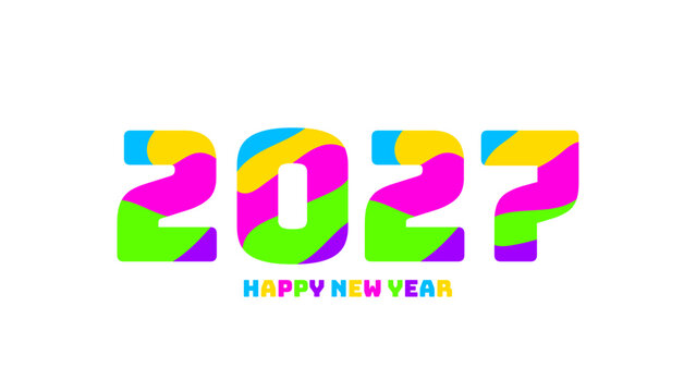 Colorful 2027 Happy New Year Lettering Text Design. Creative Typography Element for Festival Celebration Card, Party Banner, Poster. Vector Illustration