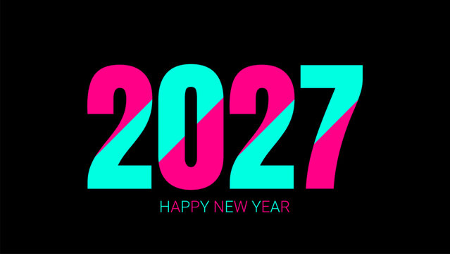 Colorful 2027 Happy New Year Lettering Text Design. Creative Typography Element for Festival Celebration Card, Party Banner, Poster. Vector Illustration