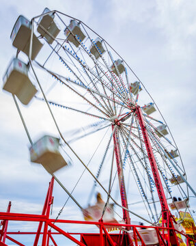Revere Beach, the large ferris wheel on the beach, with small cabins.