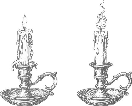 Candle in candlestick set vintage retro halftone dot texture illustration design element
