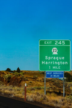 Next services sign on Interstate 90 at Sprague in Washington State.